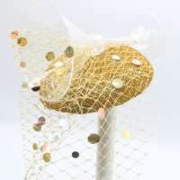 Fascinator Sektglas in Gold mit Schleier & Konfetti